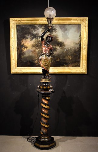 "Moretto" on column Polychrome wooden sculpture